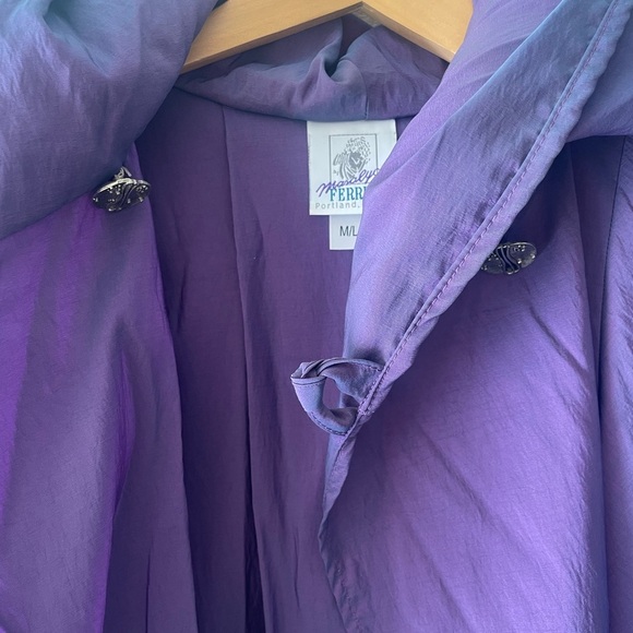 VTG Maralyce Ferree Purple Iridescent Hooded Maxi Windbreaker Coat M/L (XL) - Picture 10 of 13